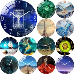 12 Inch Silent Quartz Hourglass Scenery Wall Clock Round Digital Modern Wall Clock Not Ticking Wall Clock Bedroom Living Room