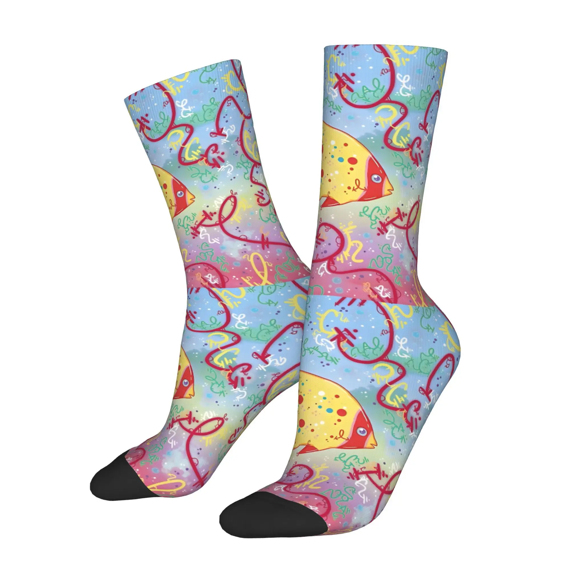 1pc Little Tropical Fish Printed Men's Socks  Novelty Hip Hop Harajuku Pattern Crew Sock Casual Gift