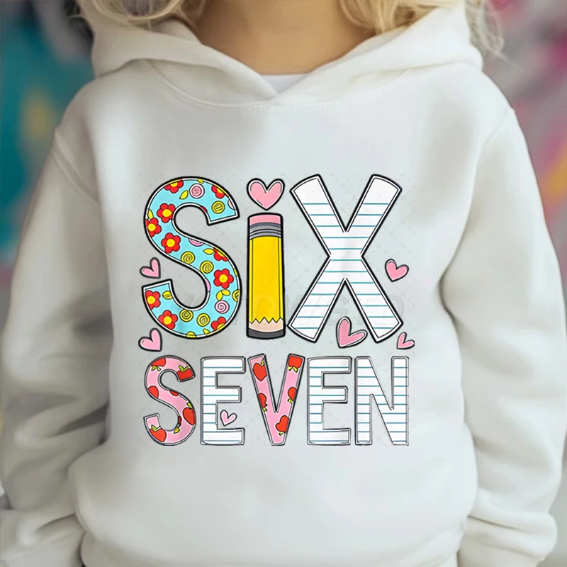 المبيعات الساخنة ملابس الأطفال ميمي ستة سبعة قلم رصاص الجرافيك بلوزات هوديس 6 7 الميمات الطلاب فتاة بوي كنزة قطيفة #2