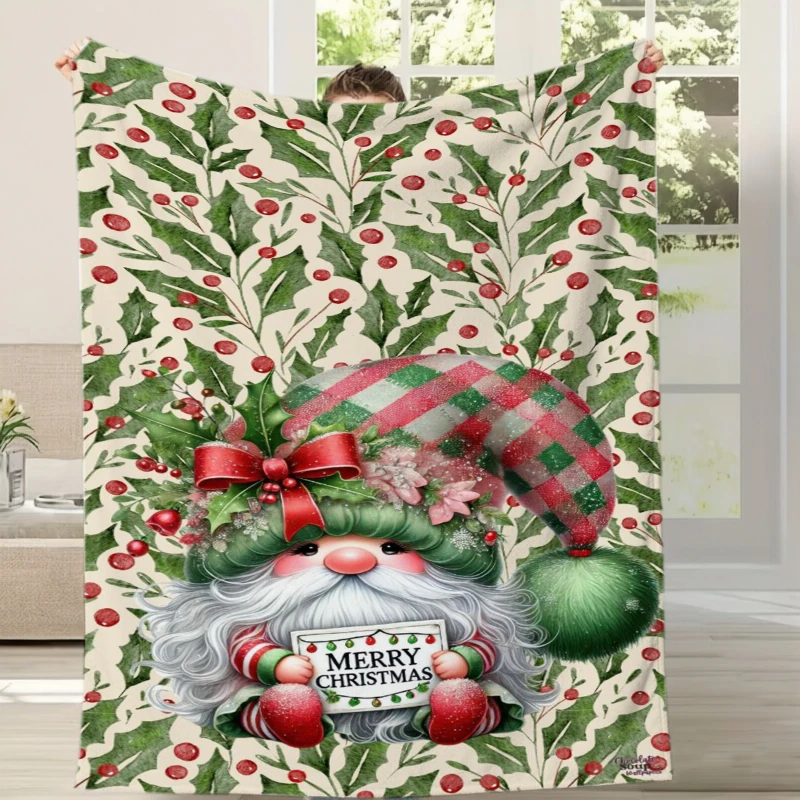 Merry Christmas Vintage Badge Flannel Blanket For Traditional Bedroom Decor Lightweight Plush Throw Blanket Cover