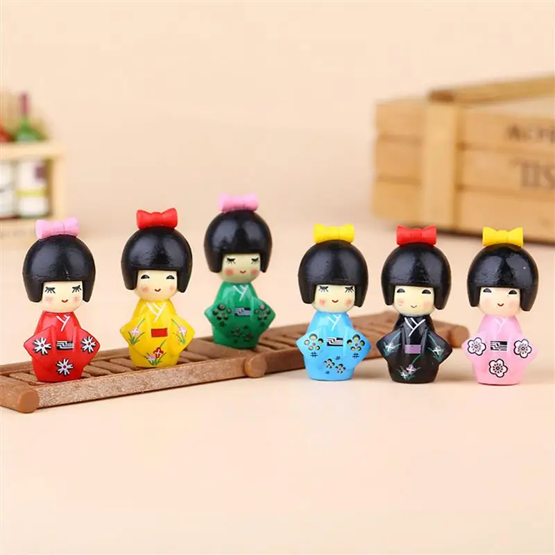 6/12pcs Miniature Wooden Japanese Kimono Statue Handicraft Geisha Figure Desktop Ornament Home Decoration