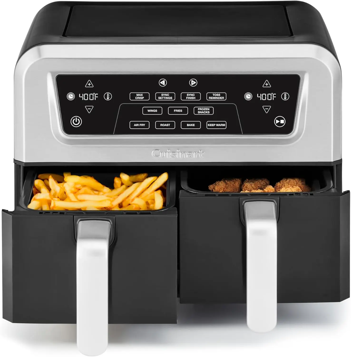 Dual Basket Air Fryer, 2 Baskets of 4.25 QT Each (Total 8.5 QT), 4-in-1 Functions: Air Fry, Roast, Bake, Keep Warm, with Sync Fi