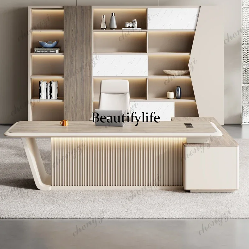 Modern Boss Manager President Simple Executive Office L Shape Desk With Drawers Storage Filing Cabinet Chair Computer Desk Large