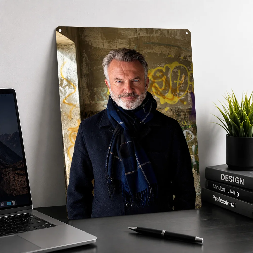 Portrait of Actor Sam Neill Personalized 3D Textured Metal Poster Wall Art Vintage Tin Signs for Decor Luxury Wand Deko Home