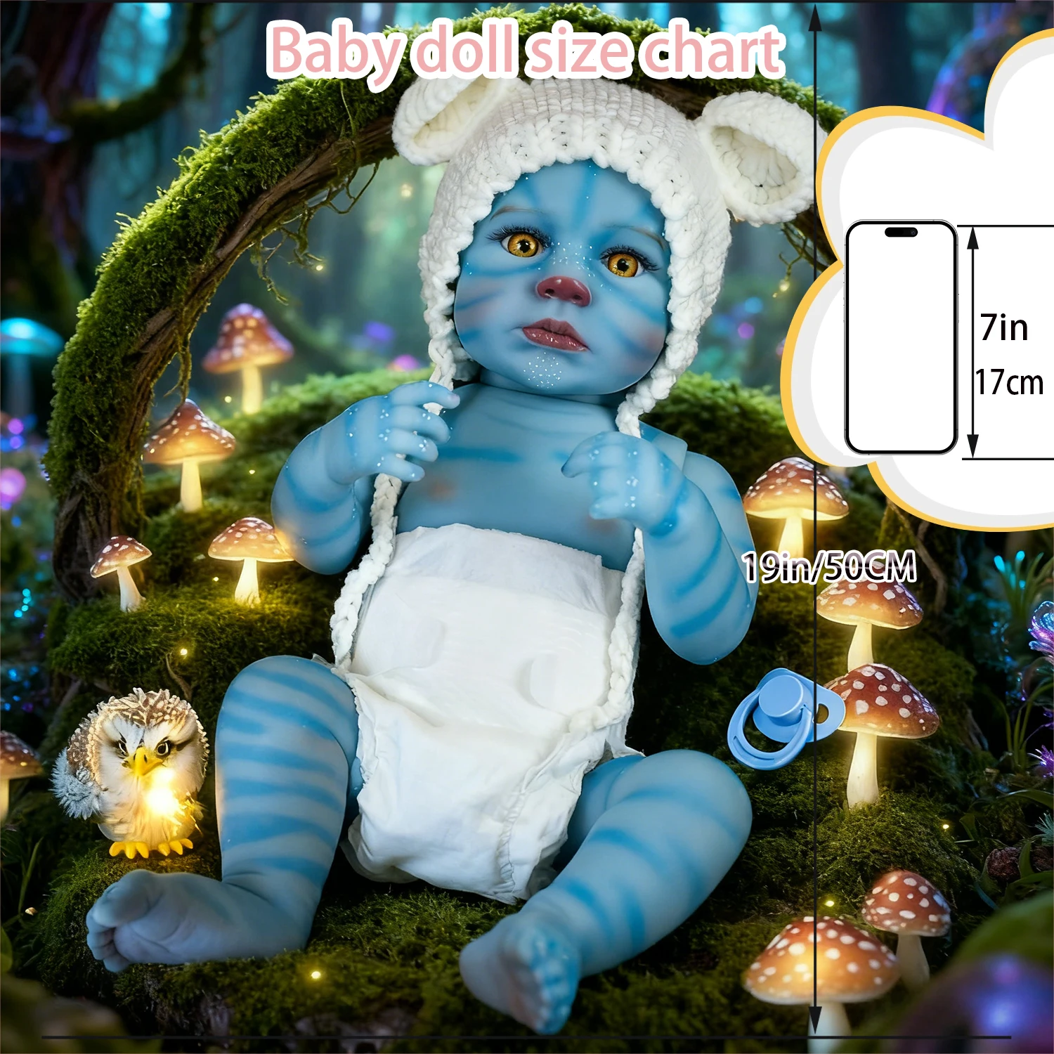 19inch Full Body Soft Vinyl Silicone Loulou Avatar Reborn Baby Doll Lifelike Hand-Drawing Hair Blue 3D Skin High Quality Gifts
