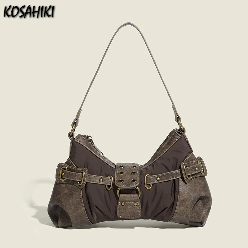 

Vintage Y2k Aesthetic Patchwork Pleated Shoulder Bags Office Lady Luxury Design Underarm Bag Women All Match Purses and Handbags