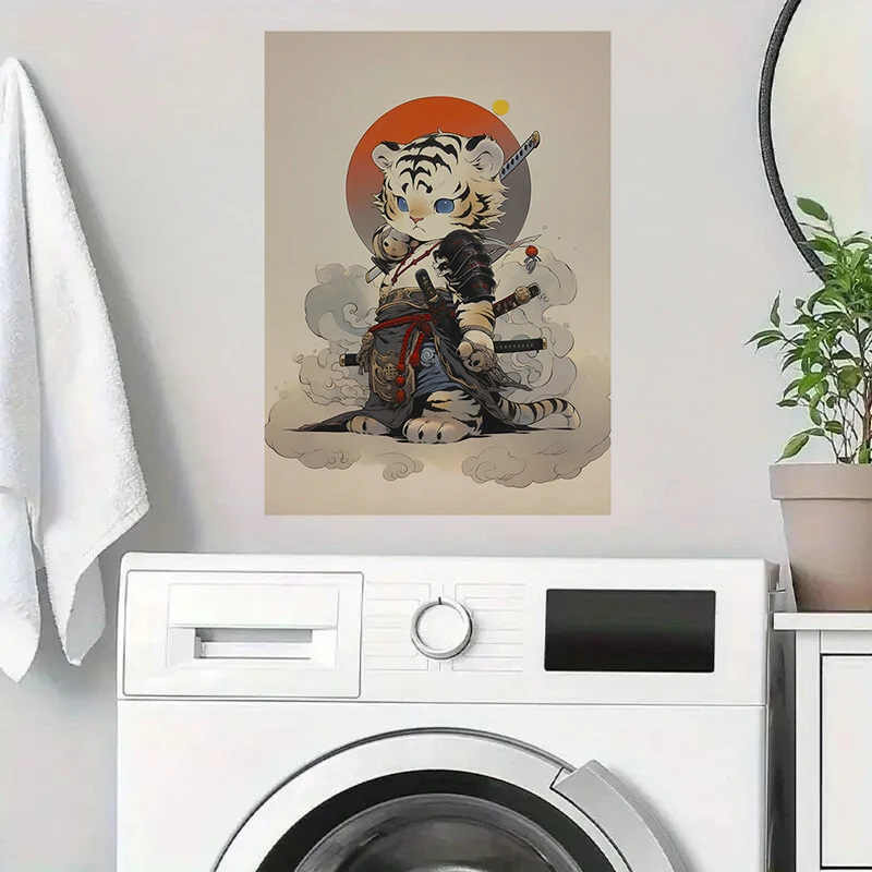 Tiger Samurai Wall Stickers, Bright Wall for Home Decoration, Vinyl Animal Decals, Art Wallpaper, Poster