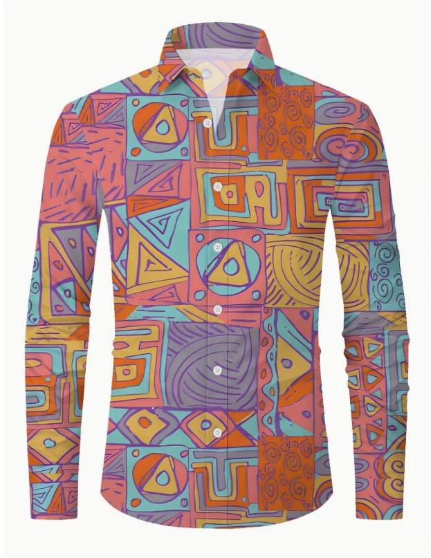 Men's Regular Fit Long Sleeve Shirt with Abstract Leaf Print  All-Season Versatile Casual & Formal Wear, Nontransparent Fabric