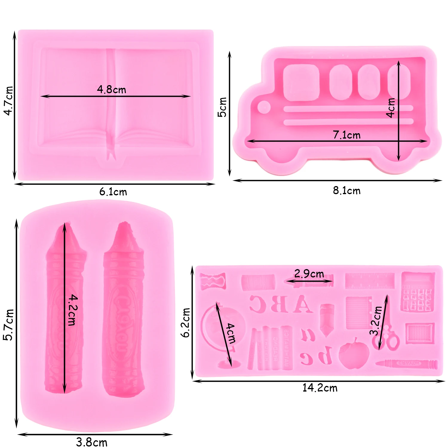 School Bus Book Silicone Molds Pen Crayon Fondant Mold Cake Decorating Tools Chocolate Gumpaste Mould Candy Resin Clay Moulds