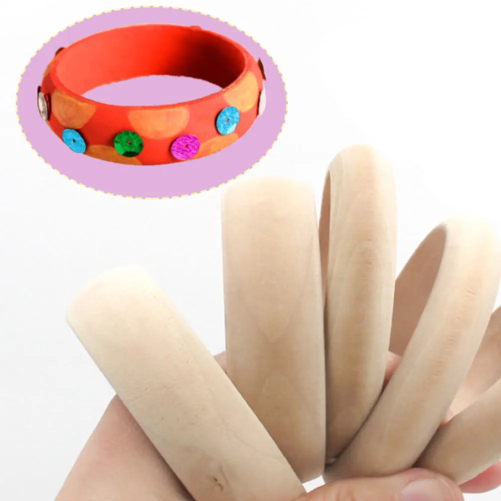

4pcs Wooden DIY Craft Bangle Circle Kids Bracelets Unfinished H made Polished Paintable Wooden Jewelry Arts Crafts Gifts