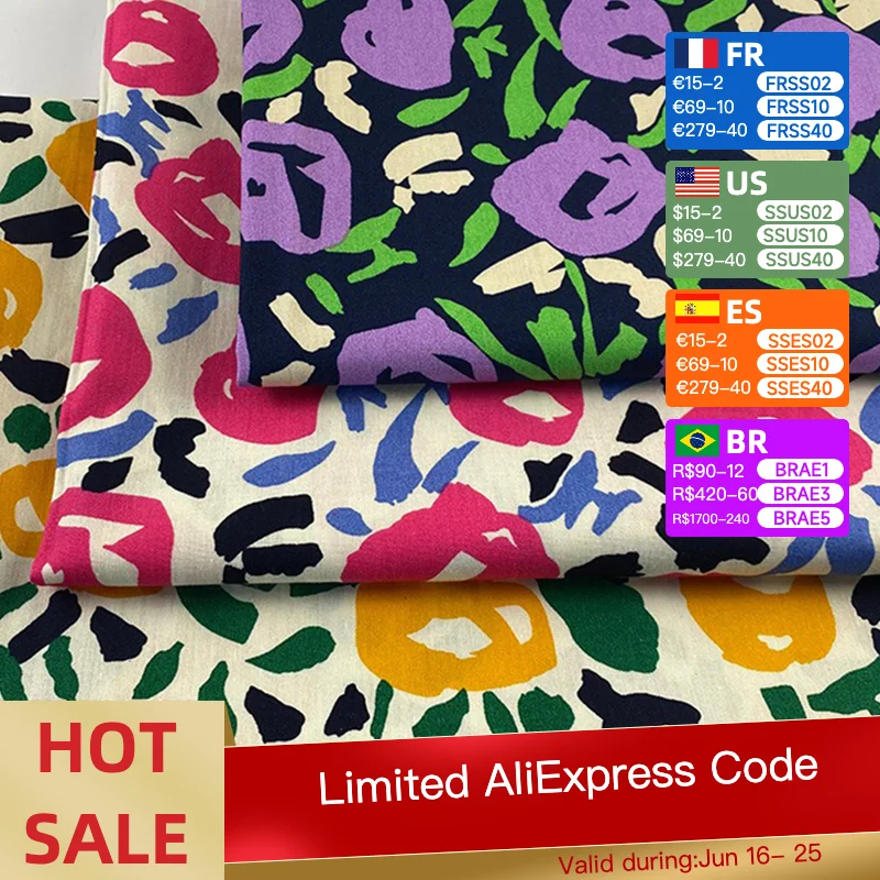 

100% хлопчатобумажная ткань 40S, цифровая печать, абстрактный цветочный принт для платьев, детская одежда, дизайнерская ткань ручной работы