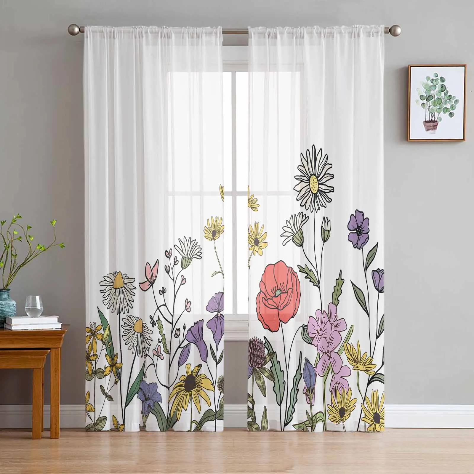 

Flower Leaf Lines Chiffon Sheer Curtains for Living Room Bedroom Home Decoration Window Voile Tulle Curtain Drapes