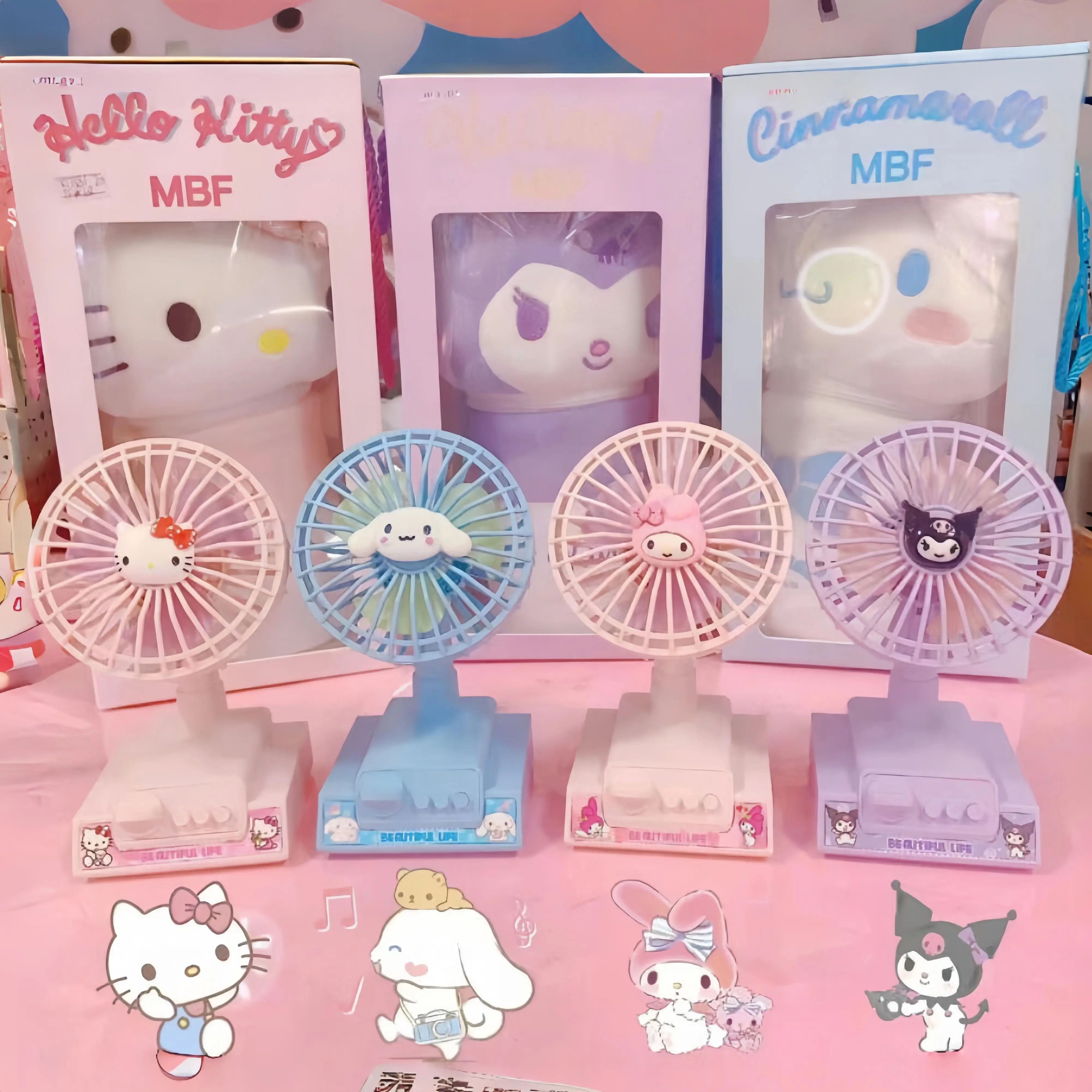 

Sanrio Helllo Kitty Fans Desktop Shaking Head Silent Usb Fan Kuromi Melody Cinnamoroll Anime Office Desktop Fan Ornament Gift