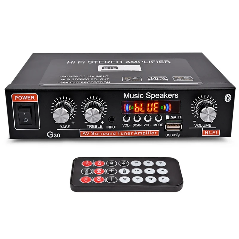 

ZIZI G30 Audio Amplifier Amplificador Digital Home Power Bluetooth Hifi Stereo Subwoofer Music Player With Remote -US Plug