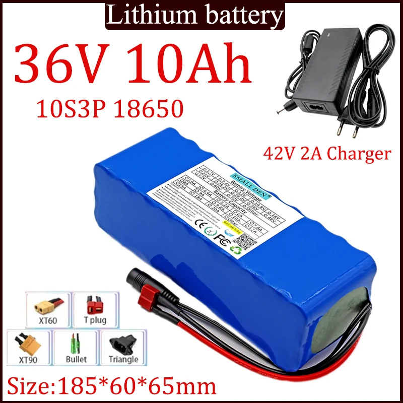 

New 10S3P 36V 10ah 18650 lithium-ion battery built-in BMS for 500W Power Tools high-power battery+42V 2A charger