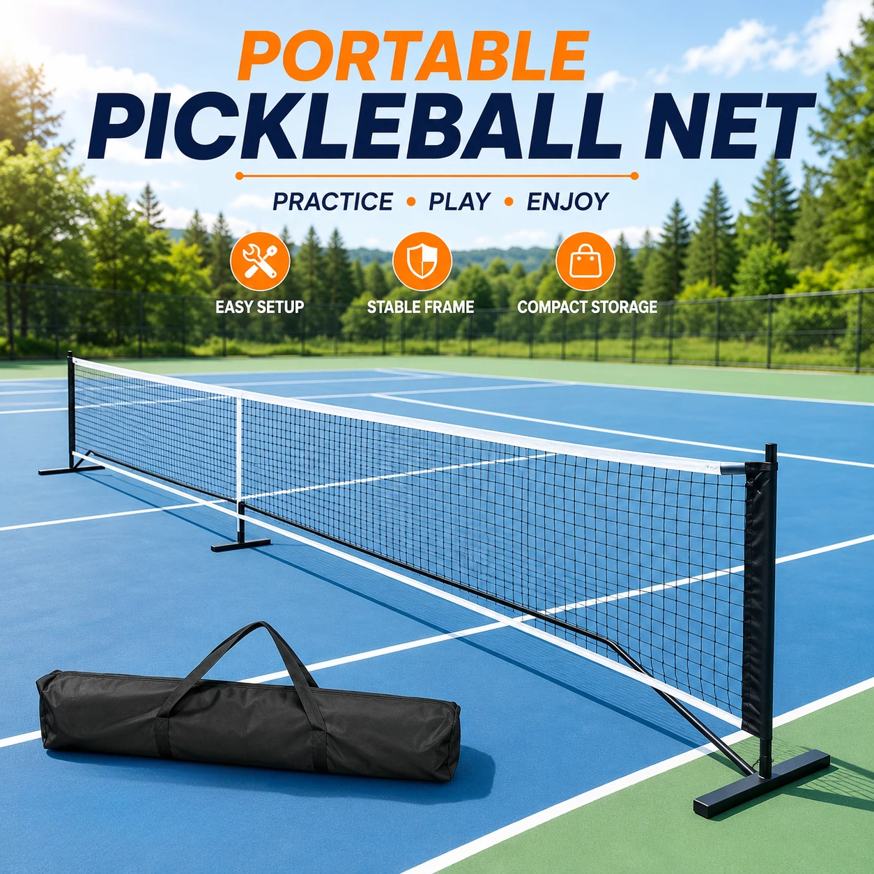 Portable Pickleball Net System 6.7m Standard Size Waterproof Edged Net with Storage Bag Outdoor Training Set No stand included
