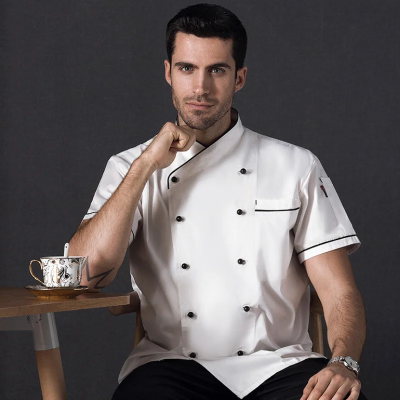 Chef Work Wear Uniform Chef Short Sleeve Double Breasted Jacket Restaurant Hotel Cook Clothes Uniform