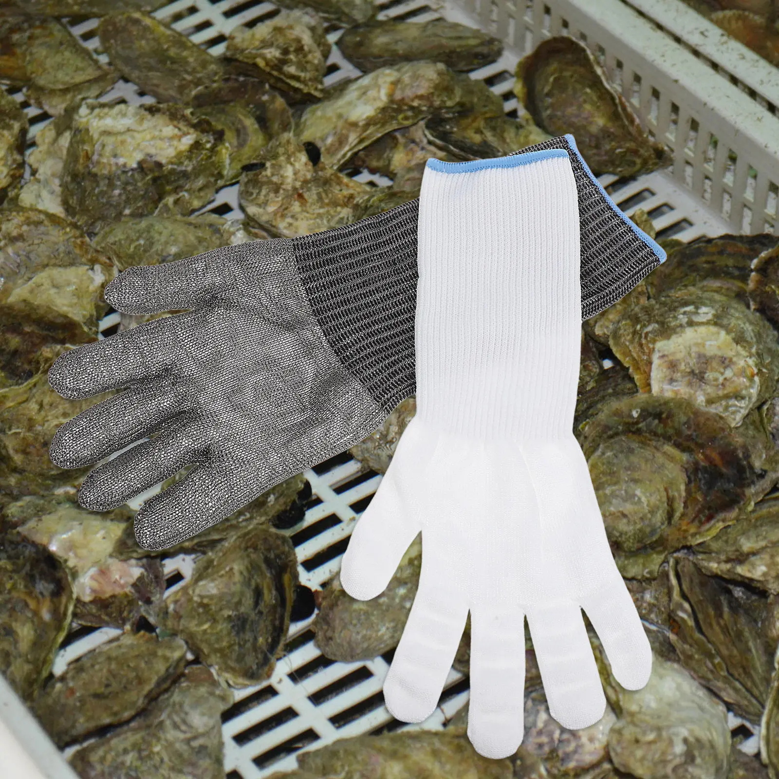 1Pair Proof Stainless Steel Wire Gloves Full Palm Coverage Extended Cuff for Kitchen Cutting Glass Metalworking Car