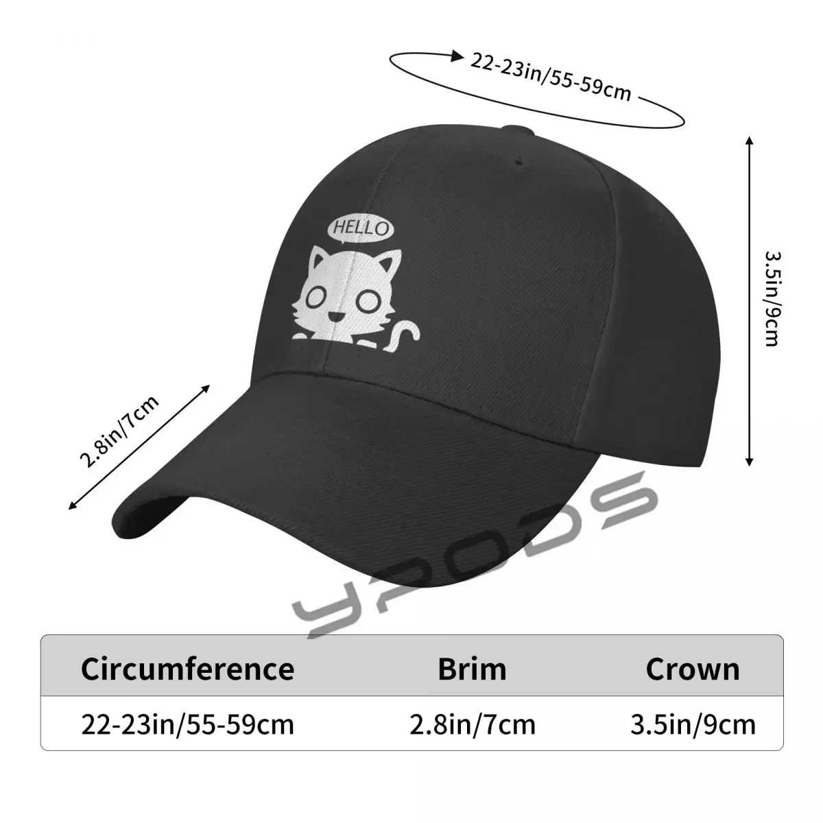 Cute Cat Hello Printed Men's Classic Baseball Cap Adjustable Buckle Closure Dad Hat Sports Cap