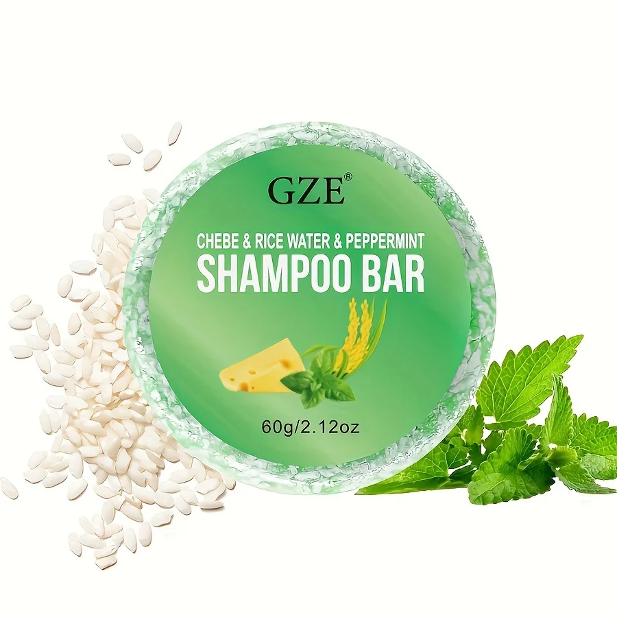 GZE Chebe & Rice Water & PEPPERMINT Shampoo Bar Soap for Hair Thickens & Strengthens - Helps Dry Curly & 4c Hair Moisturizing