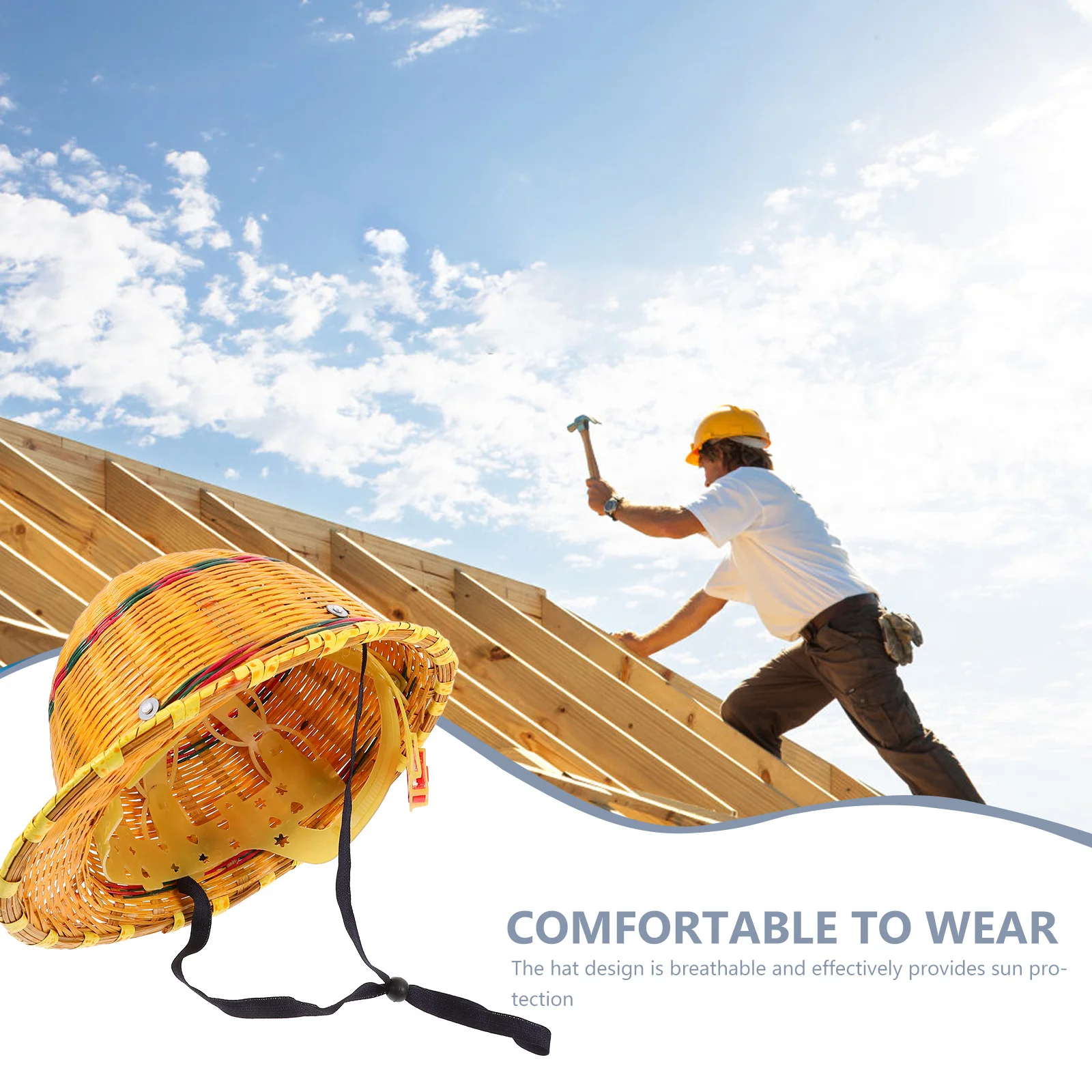 

Bamboo Woven Safety Hat Wide Brim Breathable Cooling Protective Sun Hat Cap for Construction Gardening Outdoor