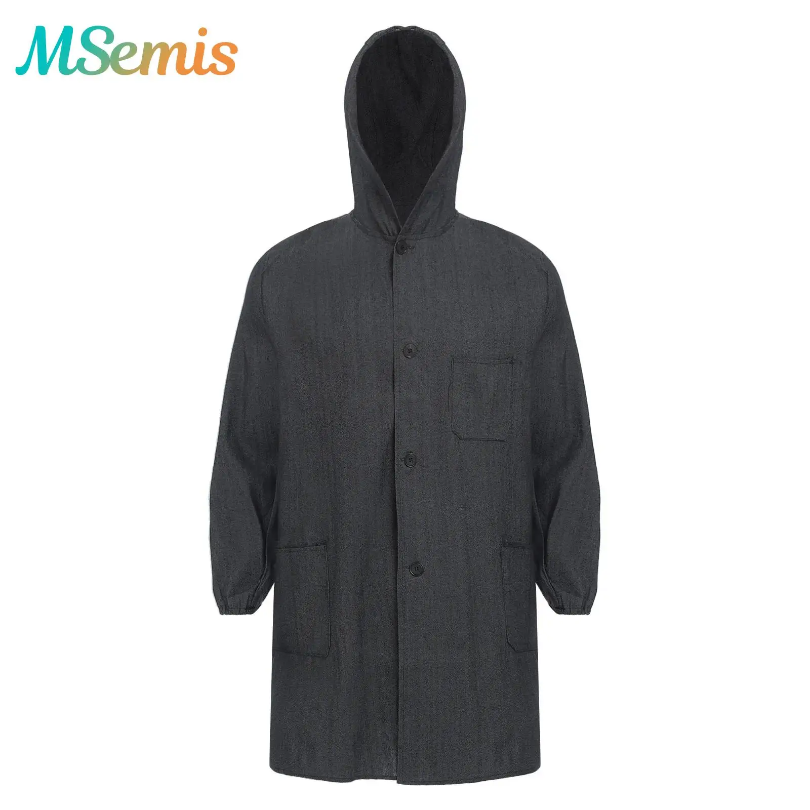 

Мужской комбинезон, костюм для мастерской с аэрозольной краской, износостойкая джинсовая рабочая одежда с капюшоном, рабочая форма, карманы на пуговицах, лабораторное пальто, куртки