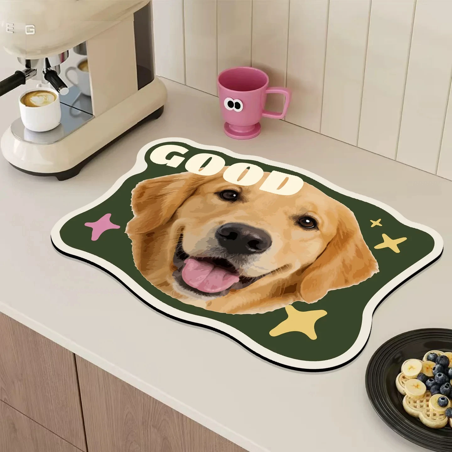 Colorful Patch Floral Print Dish Drain Pad Non Slip Heat Insulation Kitchen Counter Mat for Coffee Maker Plate Cup Drying