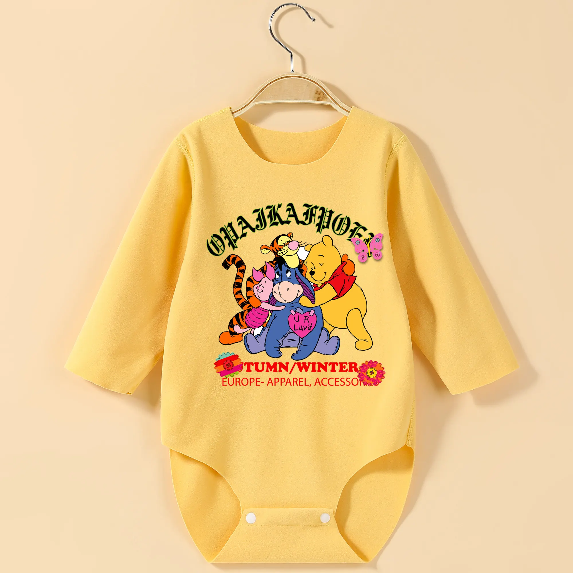 MINISO ويني ذا بوه طويلة الأكمام الطفل ارتداءها نيسيي لارتفاع 60-90 سنتيمتر رائعة رو طباعة ملابس الطفل بذلة مريحة