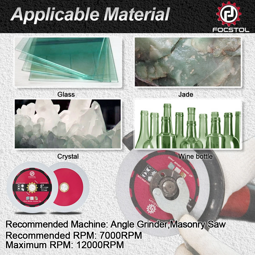 FOCSTOL 125mm Diamante Disco de Corte de Vidro Lâmina de Serra Corte e Moagem para Vidro Jade Cristal Garrafa de Vinho 5 polegadas Disco de Serra
