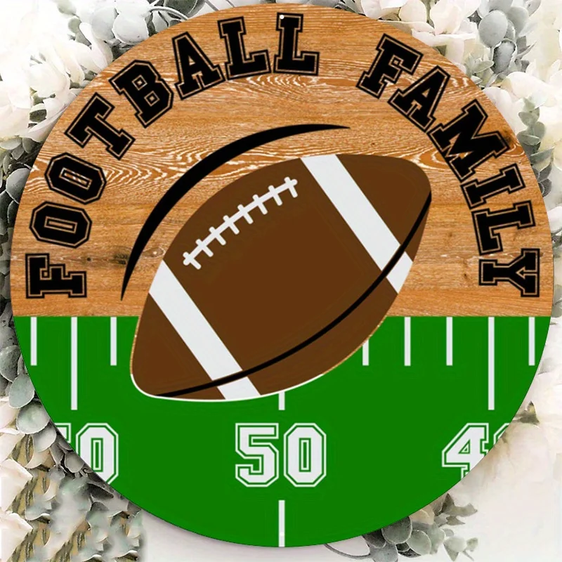 Rust-Resistant Aluminum Family Football Sign, Vibrant Wreath Design for Home Decor, Perfect Sports Fan Accent, 8x8Inch, 1Pc