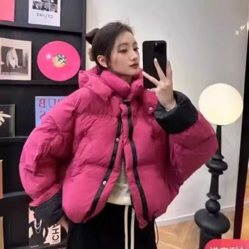 

Women's White Duck Down Coat Winter Warm Reversible Wear New Casual Patchwork Bread Jacket Outerwear Fashion High Quality Hooded