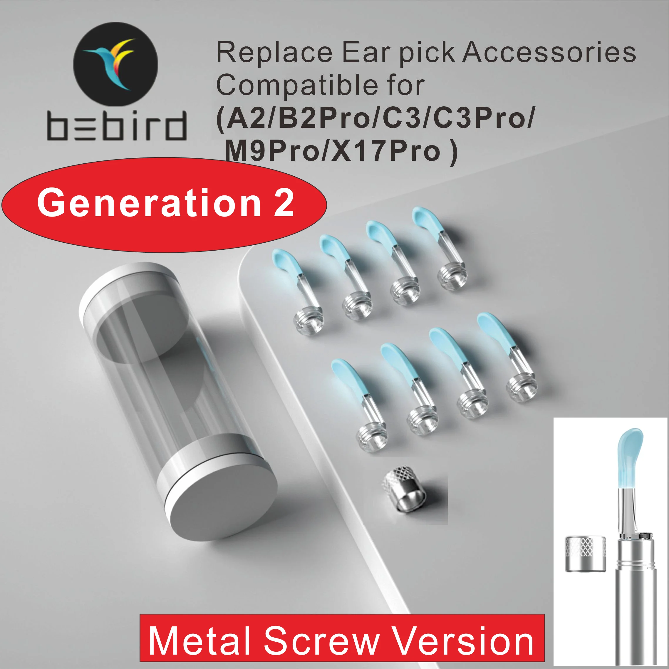 

Bebird Replace Ear Tips For M9 Pro,X17 Pro,A2,B2Pro,C3,C3Pro,R1,R3,X3,T15,D3 Pro Ear Cleaner Replacement Kits Accessory