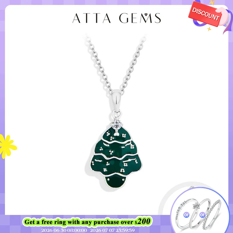 

ATTAGEMS S925 Sterling Silver Moissanite Necklace for Women New Year Christmas Tree Pendant Party Gifts Fashion Jewelry 45+5cm