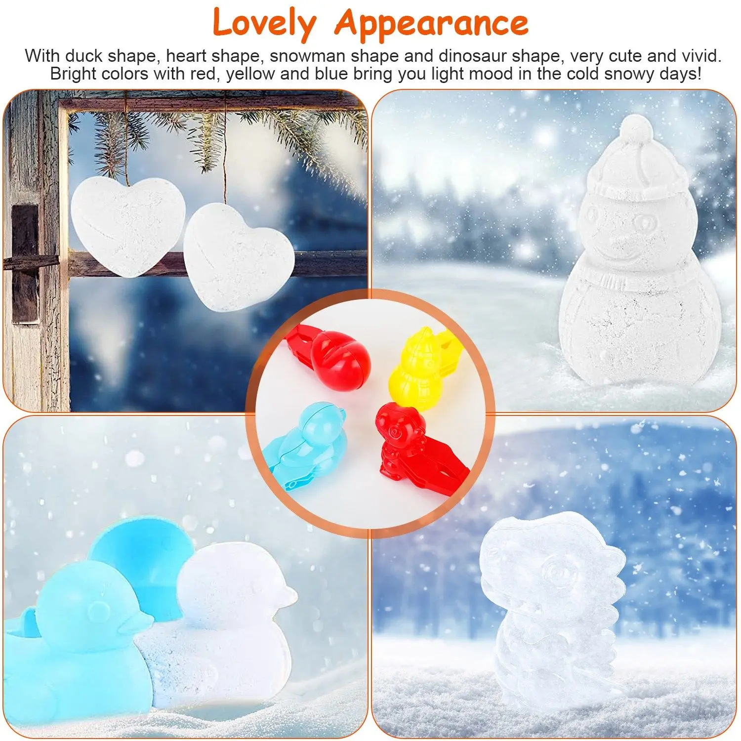 4Pcs Snowball Makers Set Clip Snow Molds Toys Beach Sand Toy with Handle for Snow Fight Winter Activities