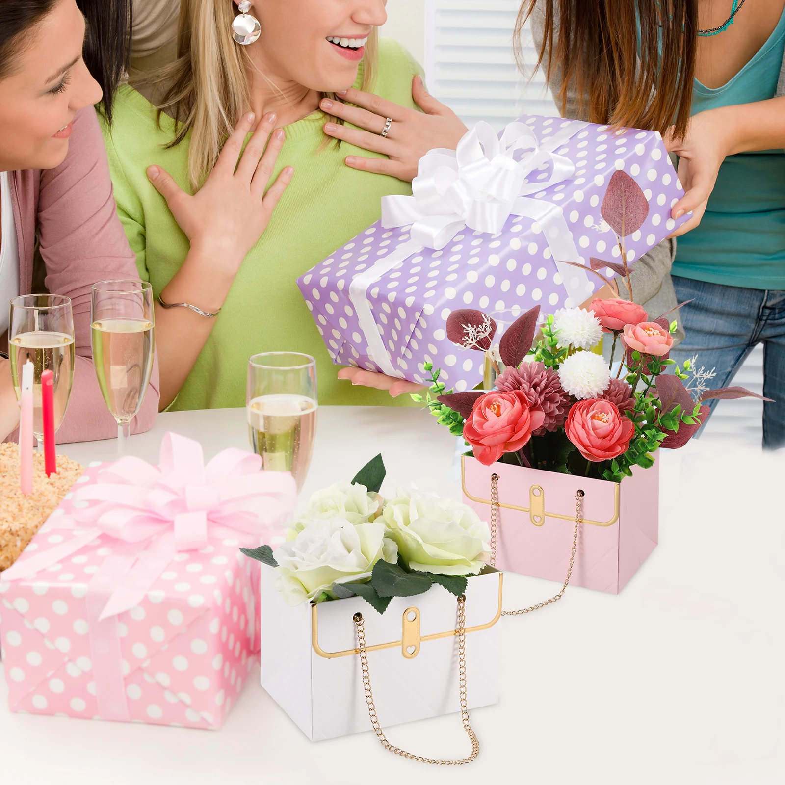 

9 Pcs Paper for Bouquets Arrangements Gifts Tote Handles Lightweight Portable Storage Valentine Mother Day Boxes