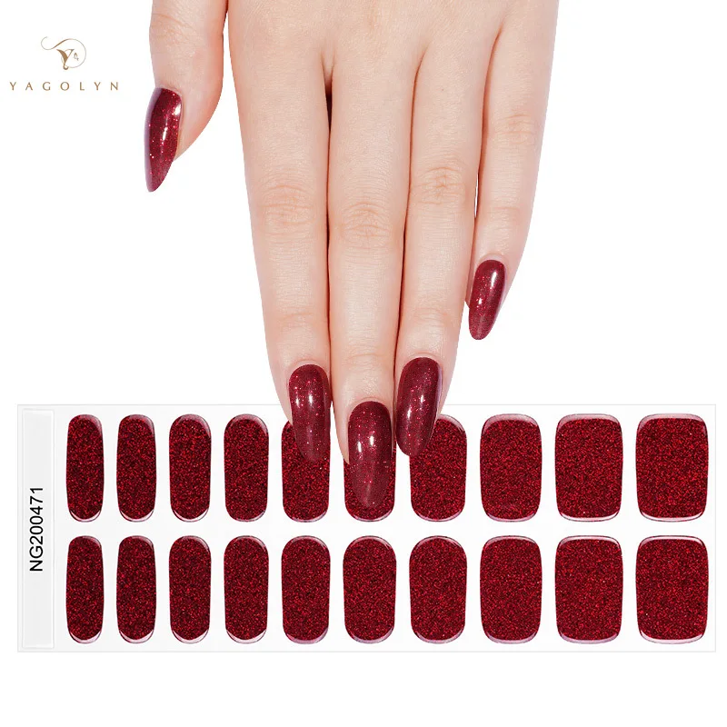 16/20/22Tips Semi-Cured Gel Nail Wraps Full Cover Manicure DIY Waterproof Long Lasting Gel Nail Stickers set for UV Lamp Need