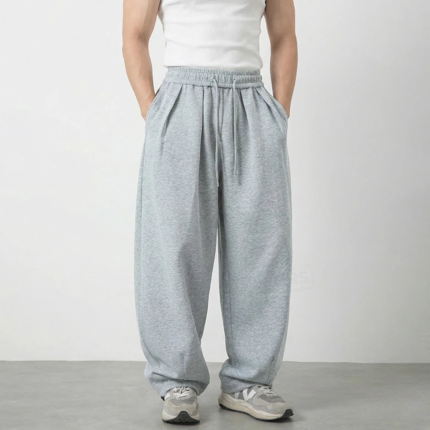 TFETTERS 2026 Spring Summer Men's Pleated Baggy Sweatpants Adjustable Hem Oversized Wide Leg Casual Male Loose Trousers