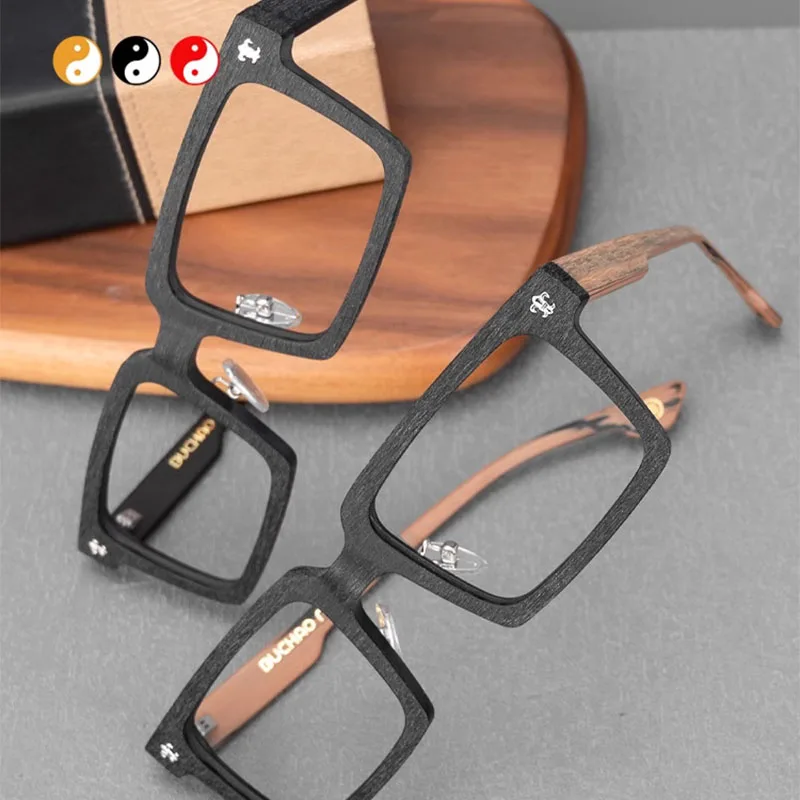 HDCRAFTER Retro Square Optical Eyewear Frame Men Wood Oversized Prescription Myopia Glasses Frames graduated lenses oculos