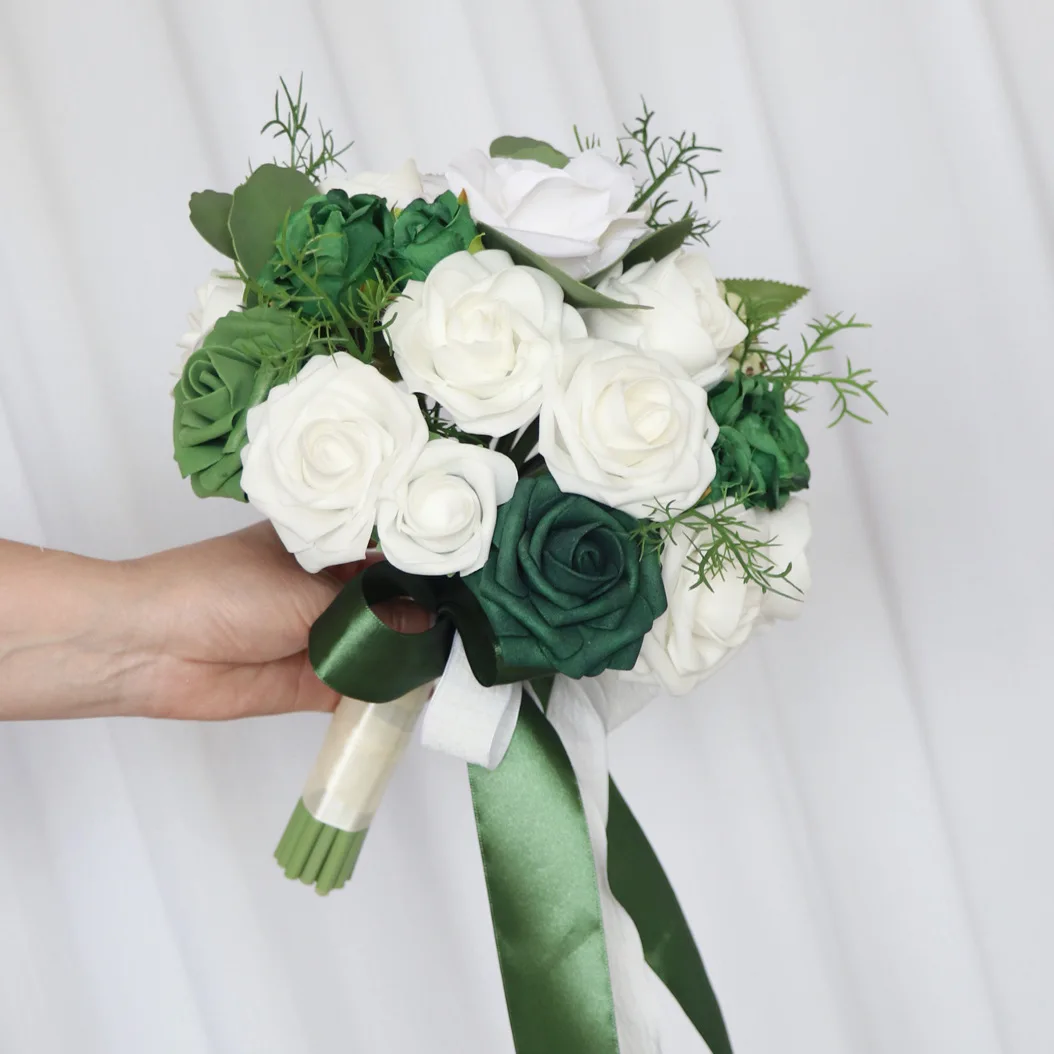 

Boho Green and White Bridal Bouquets Summer Wedding Accessories Bridal Bouquets Flowers 24*30cm