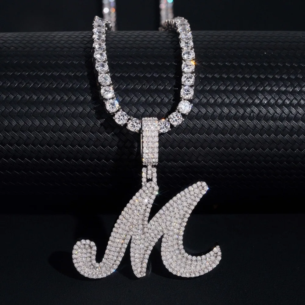 

S925 Silver D Color Moissanite M Letter Pendant Necklace Hiphop Rock Men Jewelry Tennis Cuban Pendant Pass Tester with Gra