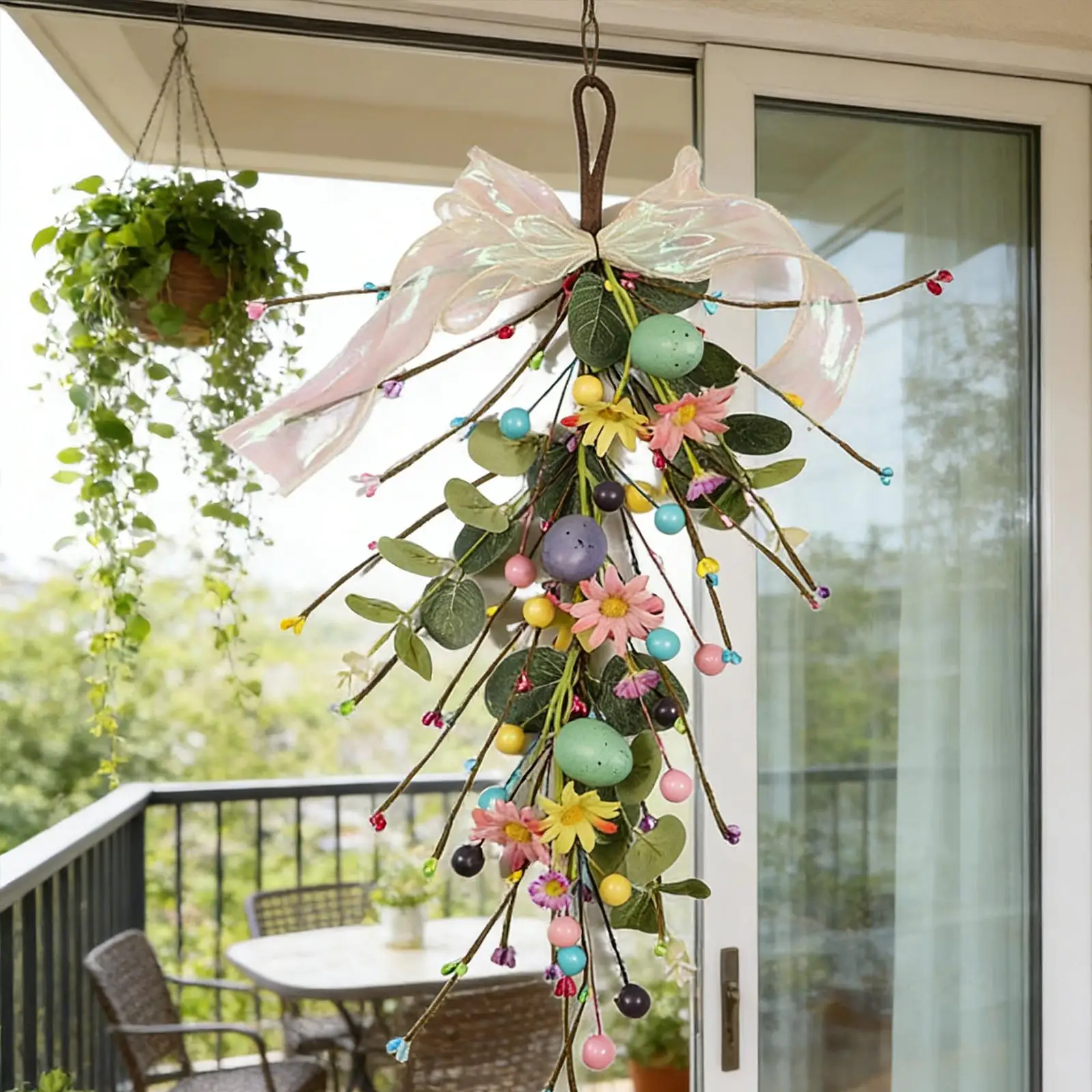 Rustic Greenery Artificial Easter Garland Floral Door Swag Wreath Hanging Decorations for Holiday Parties