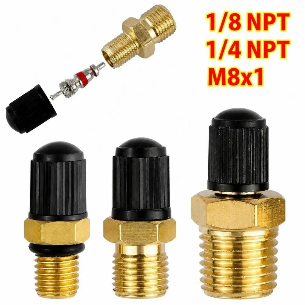 Durable Brass Tire Valve Stems 1/8 NPT 1/4 NPT M8x1 With Cap Air Tank Valve Inflate Valve