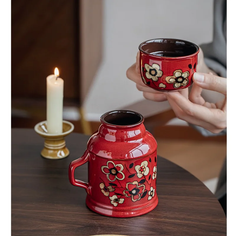 

Hand Painted Warm Pot Ceramic Cup With Lid Tea Coffee Mug Water Cup Drinking Utensil For Valentine's Day Drinking Cup gift