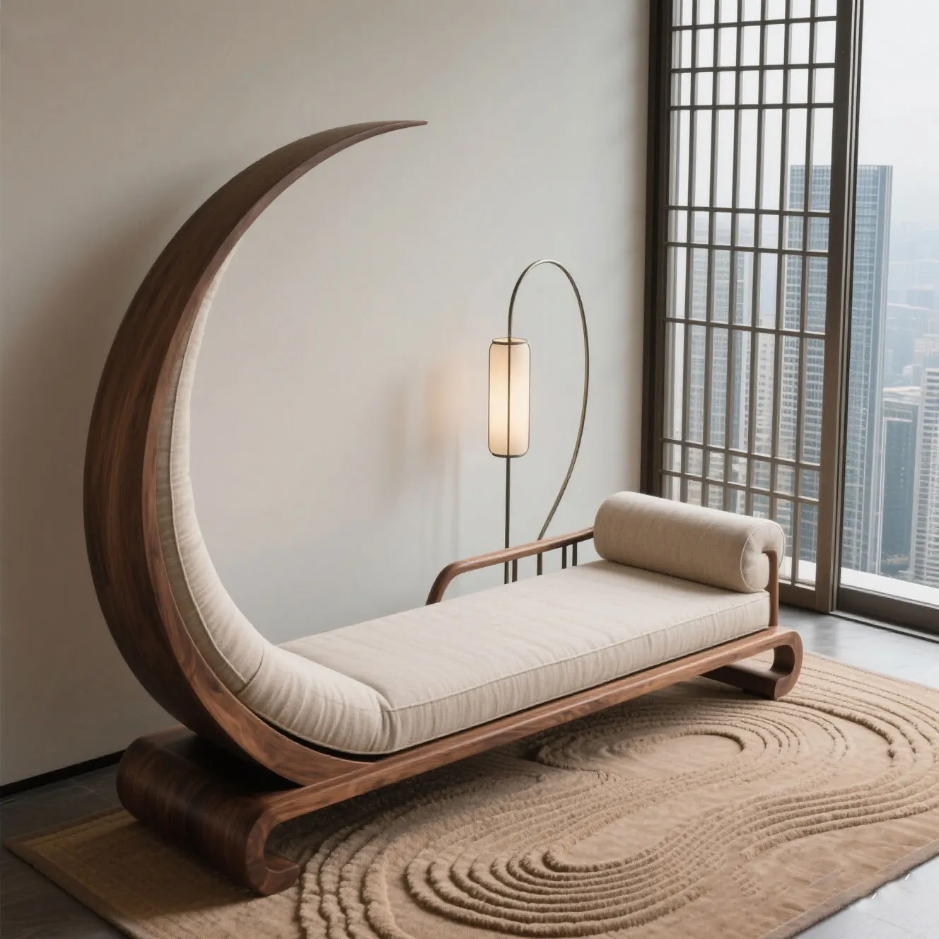 

New Chinese black walnut crescent concubine chair home bed and breakfast office concubine couch ash wood concubine sofa