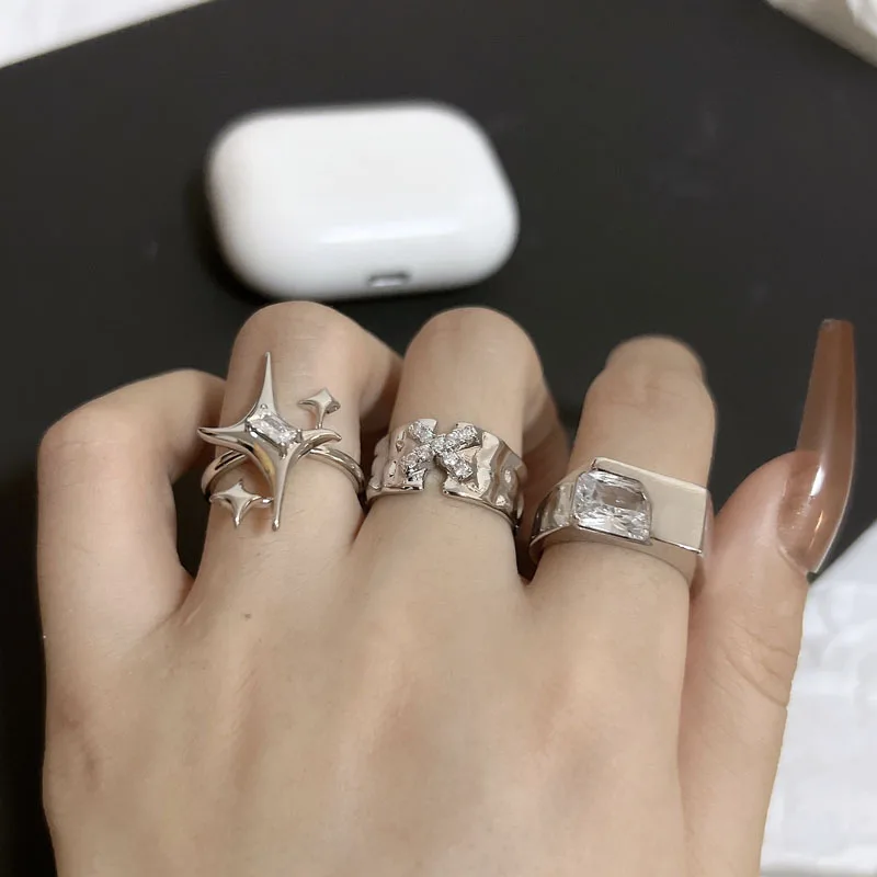 Fashion Y2k Shiny Star Cross Irregular Crystal Ring Women Couple Engagement Rings Party Creative Accessories Jewelry Gift