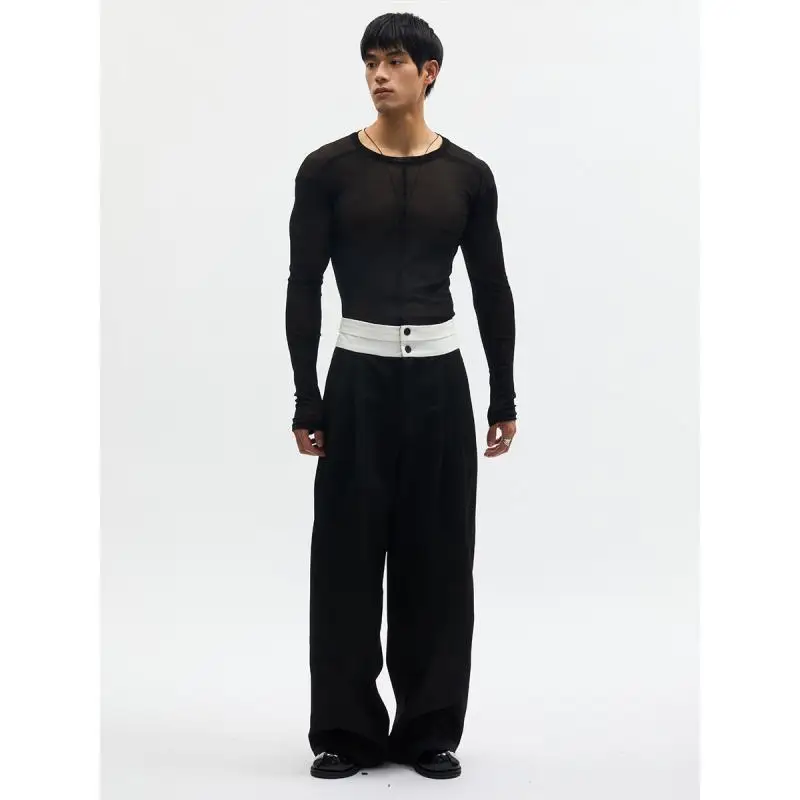 DROZENO Base Shirt Men's And Women's New Mesh Texture Slim Fit Black Pullover Long Sleeve