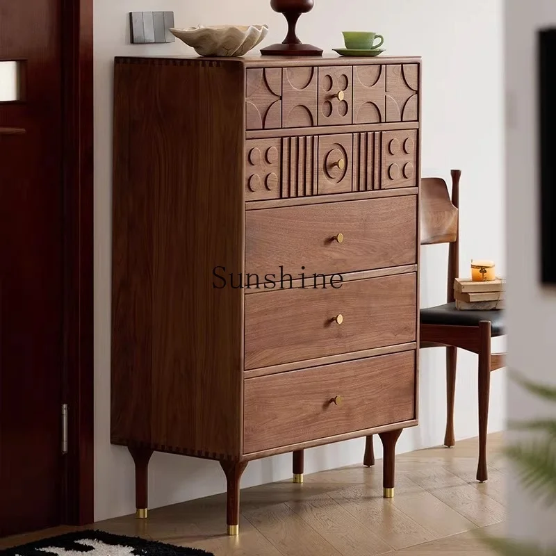 

Nordic log storage simple medieval storage living room five bucket side cabinet