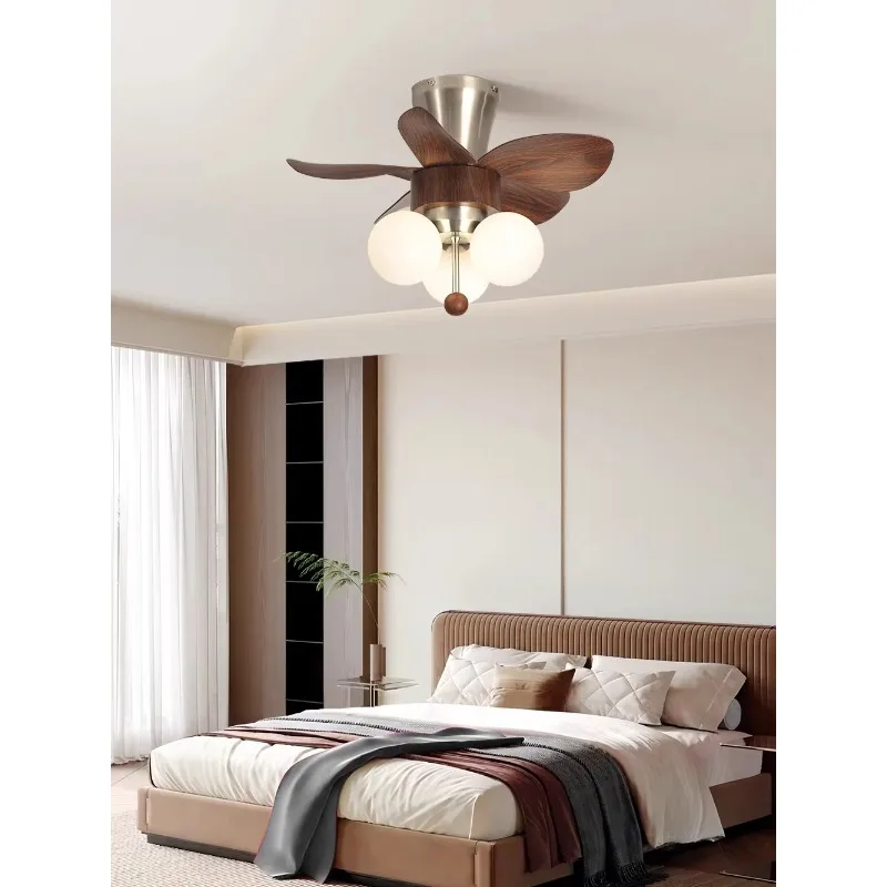 Fan light medieval walnut pattern home silent frequency conversion living room bedroom