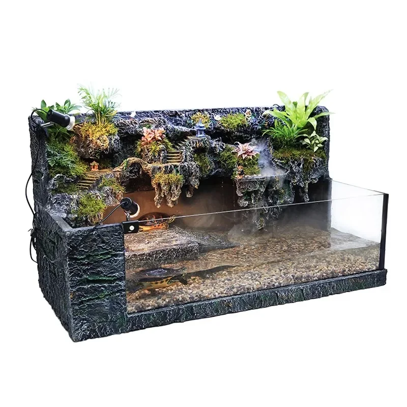 Ecological water turtle tank landscaping package, turtle feeding tank, deep and shallow water turtle special tank with sand pool