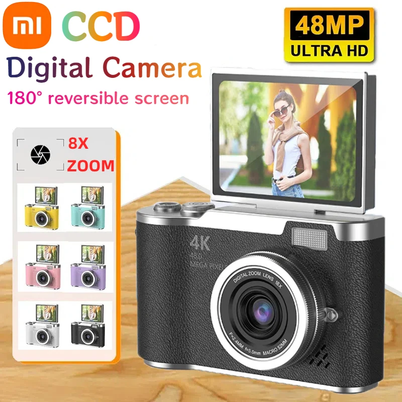 Xiaomi 4K CCD 8X Digital Zoom Digital Camera for Student 48MP Compact Digital Photography Camera 180°Flip Screen Selfile Camera